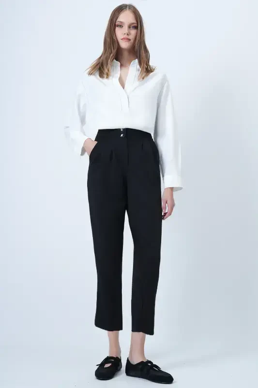 Ayollar uchun qora yuqori belli kartoshka shimlari ALC-X11148 - TREND ALAÇATI STILI