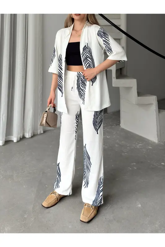 Ayollar uchun qulay bichimli kimono kostyumi - Qora - 2