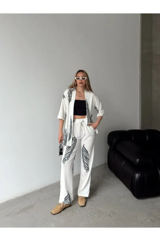 Ayollar uchun qulay bichimli kimono kostyumi - Qora - 8