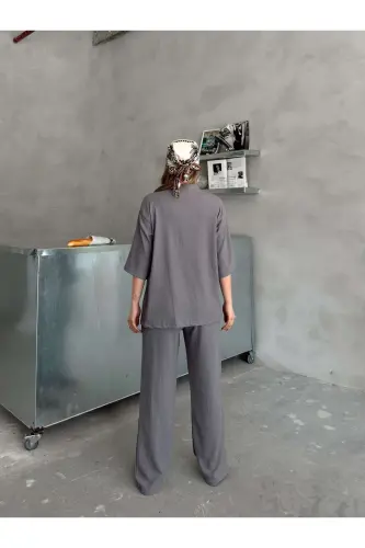 Ayollar uchun qulay bichimli kimono pastki va ustki to'plami - Tutunrang - 3