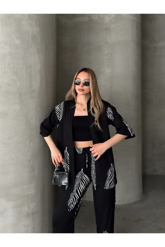 Ayollar uchun qulay bichimli kimono-qora kostyum - 3