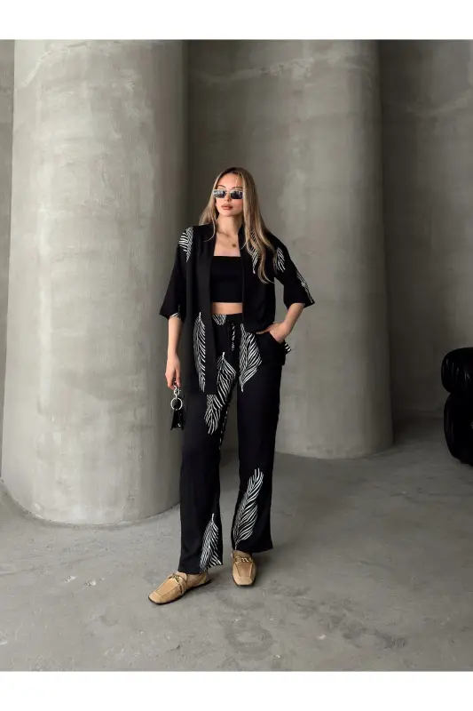 Ayollar uchun qulay bichimli kimono-qora kostyum - 7