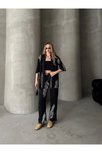 Ayollar uchun qulay bichimli kimono-qora kostyum - 8