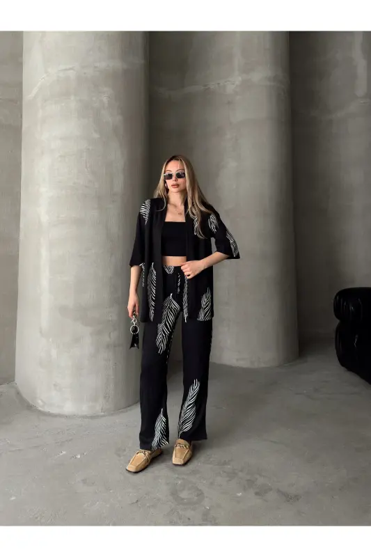 Ayollar uchun qulay bichimli kimono-qora kostyum - 8