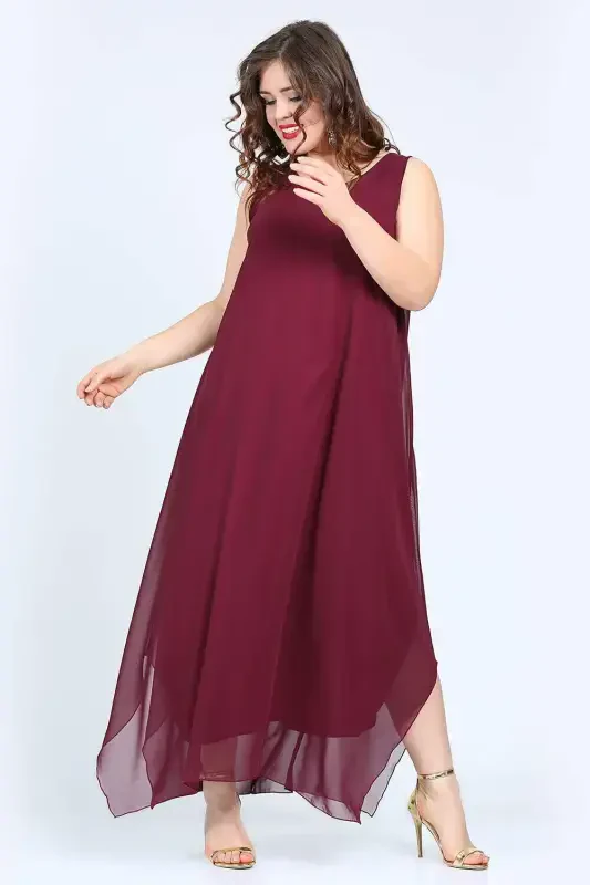 Ayollar uchun qulay bordo shifon kechki libos KL3066 - 1