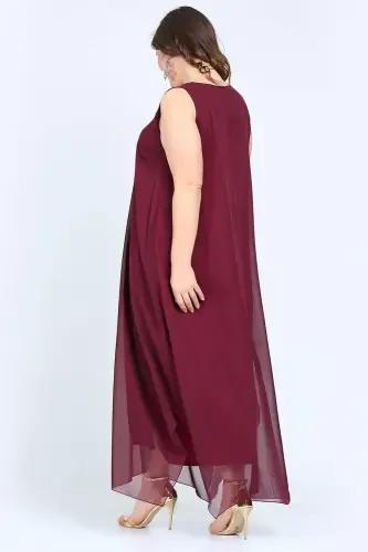 Ayollar uchun qulay bordo shifon kechki libos KL3066 - 4