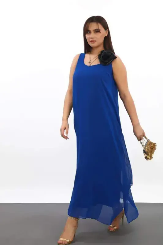 Ayollar uchun qulay kroydagi shifon ko'ylak KL3066 SAX - 1