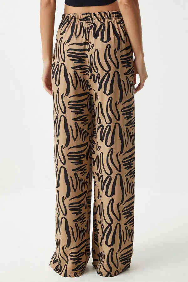 Ayollar uchun quyuq bej naqshli yumshoq viskoz palazzo shimi EN00606 - 5