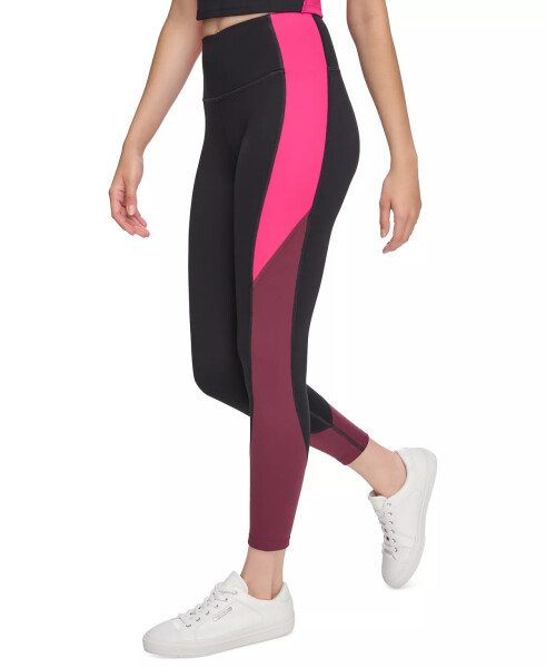 Ayollar uchun rangli yuqori bel 7/8 leggins qora/anor/elektr pushti - 1