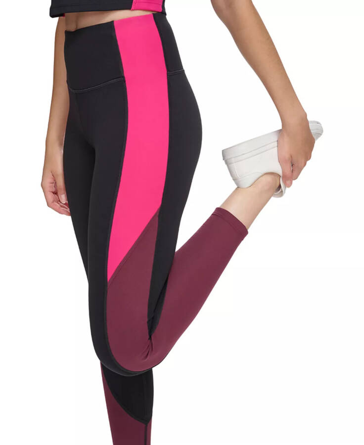 Ayollar uchun rangli yuqori bel 7/8 leggins qora/anor/elektr pushti - 3