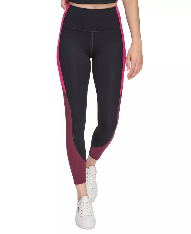 Ayollar uchun rangli yuqori bel 7/8 leggins qora/anor/elektr pushti - 4