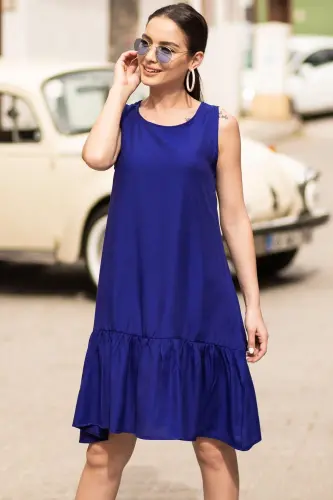 Ayollar uchun saks rangli, yengsiz, etagi burmali ko‘ylak ARM-18Y001156 - SAKS - 3