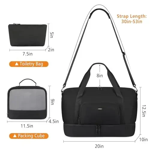 Ayollar uchun sayohat hafta oxiri sumkasi, Oyoq kiyim bo'linmasi bo'lgan tunash sumkasi, Trolley Sleeve 21