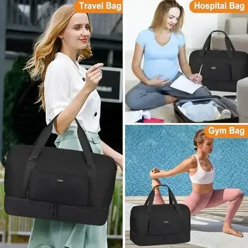 Ayollar uchun sayohat hafta oxiri sumkasi, Oyoq kiyim bo'linmasi bo'lgan tunash sumkasi, Trolley Sleeve 21