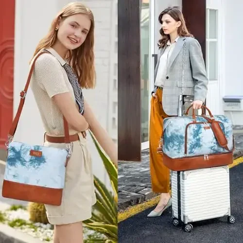 Ayollar uchun sayohat hafta oxiri sumkasi, oyoq kiyim uchun bo'linmali tunash sumkasi, g'ildirakli yengli katta o'lchamli sayohat duffel sumkasi, dam olish kunlari sayohati uchun 21 dyuym - 7