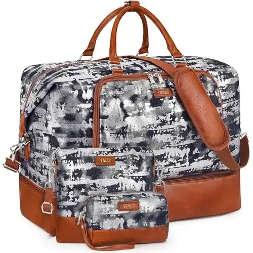 Travel Weekender Bag for Women, Overnight Bag with Shoe Compartment Oversized Travel Duffel Bag Carry On Tote 21