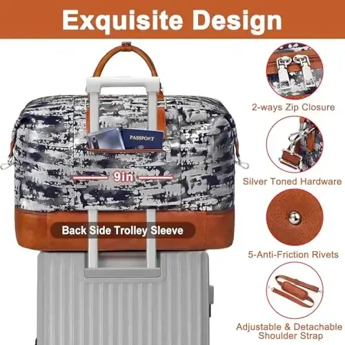 Travel Weekender Bag for Women, Overnight Bag with Shoe Compartment Oversized Travel Duffel Bag Carry On Tote 21