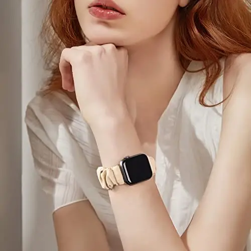 Ayollar uchun Scrunchie soat tasmalar Apple Watch Bands Series 10 9 8 7 6 5 4 3 2 1 SE bilan mos keladi, iWatch Bands 38mm 40mm 41mm 42mm 44mm 45mm 46mm 49mm Ultra uchun yumshoq elastik almashtirish bilaguzuk - 5