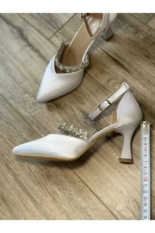 Ayollar uchun Sedef singan oq 7 sm to'piqli toshli qulay stiletto to'y poyabzali - 8