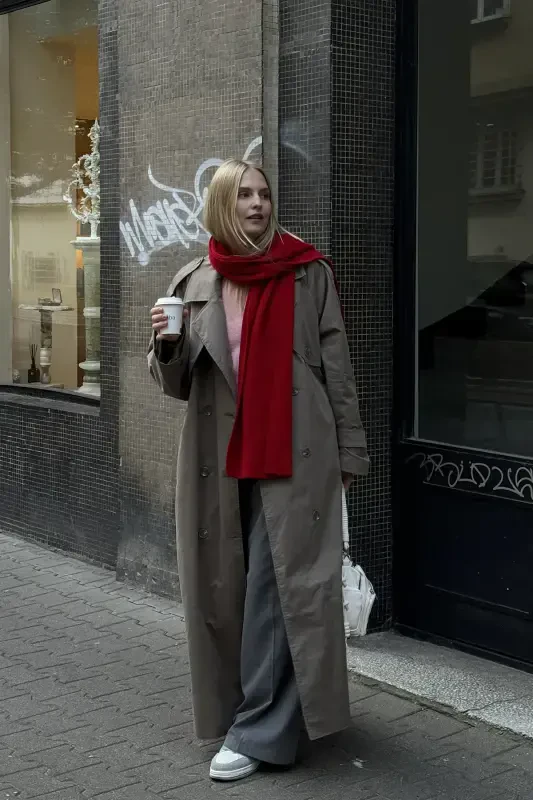 Ayollar uchun Selanik Triko Sharfi Qizil 22wk271 - 4