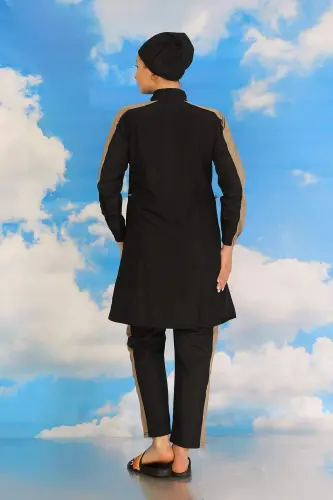 Ayollar uchun shim va yenli to'liq qoplangan burkini qora rangli 31065 - 1