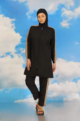 Ayollar uchun shim va yenli to'liq qoplangan burkini qora rangli 31065 - 3