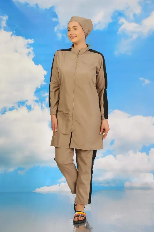 Ayollar uchun shimlar yopiq mayo, qo'l chiziqlari, bej 31066 - 3