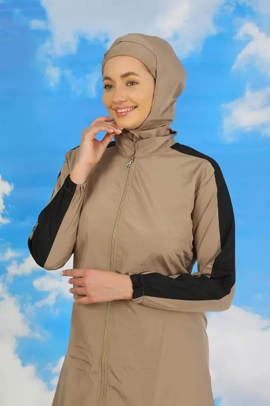 Ayollar uchun shimlar yopiq mayo, qo'l chiziqlari, bej 31066 - 4