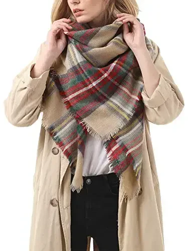 Ayollar uchun shirin sovg'alar - Plaid Blanket Scarf, Trendy Tartan Sharflar, Katta hajmli o'ralgan ro'mol - 3