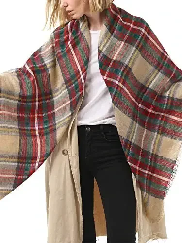 Ayollar uchun shirin sovg'alar - Plaid Blanket Scarf, Trendy Tartan Sharflar, Katta hajmli o'ralgan ro'mol - 4