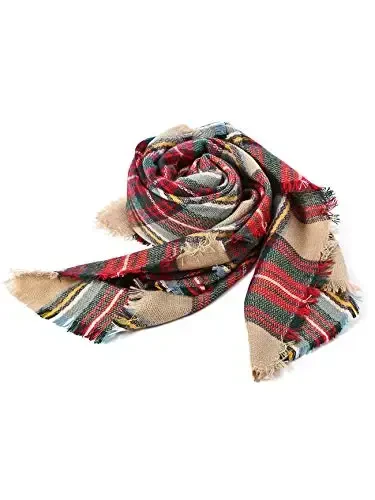 Ayollar uchun shirin sovg'alar - Plaid Blanket Scarf, Trendy Tartan Sharflar, Katta hajmli o'ralgan ro'mol - 5