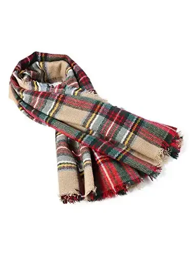 Ayollar uchun shirin sovg'alar - Plaid Blanket Scarf, Trendy Tartan Sharflar, Katta hajmli o'ralgan ro'mol - 6