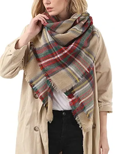 Ayollar uchun shirin sovg'alar - Plaid Blanket Scarf, Trendy Tartan Sharflar, Katta hajmli o'ralgan ro'mol - MODAZONE (1)
