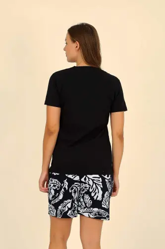 Ayollar uchun shortili kalta yengli paxta pijama to'plami. Qora. 3622 - 6