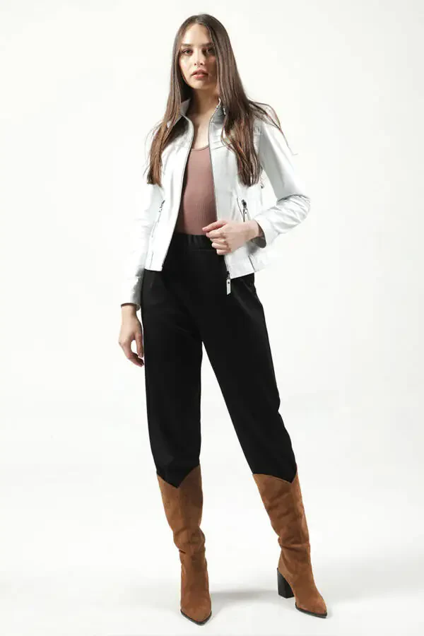 Ayollar uchun Siena Slim Fit Haqiqi Teri Ko'ylagi Oq - 2