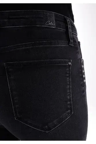 Ayollar uchun Slim Fit, Oddiy Bel, To'g'ri Oyoqli Jinsi Shimlar - 6