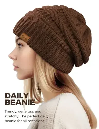 Ayollar uchun slouchy beanies, kabel naqshli qishki shapkalar, ayollar uchun sovg'alar, katta hajmli bosh suyagi qopqog'i, sovuq ob-havo uchun qalin issiq paypoq shapkalari - 3