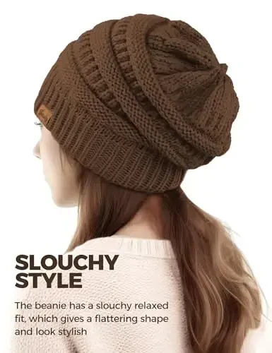 Ayollar uchun slouchy beanies, kabel naqshli qishki shapkalar, ayollar uchun sovg'alar, katta hajmli bosh suyagi qopqog'i, sovuq ob-havo uchun qalin issiq paypoq shapkalari - 4