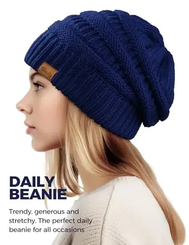 Ayollar uchun slouchy beanies, kabel naqshli qishki shapkalar, ayollar uchun sovg'alar, katta hajmli shapkalar, sovuq ob-havo uchun qalin issiq paypoq shapkalar - 3