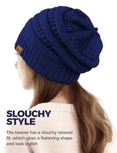 Ayollar uchun slouchy beanies, kabel naqshli qishki shapkalar, ayollar uchun sovg'alar, katta hajmli shapkalar, sovuq ob-havo uchun qalin issiq paypoq shapkalar - 4