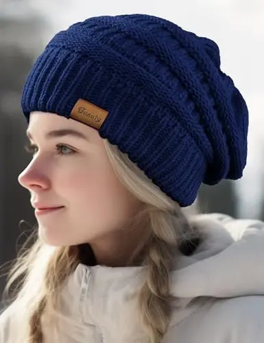 Ayollar uchun slouchy beanies, kabel naqshli qishki shapkalar, ayollar uchun sovg'alar, katta hajmli shapkalar, sovuq ob-havo uchun qalin issiq paypoq shapkalar - 7