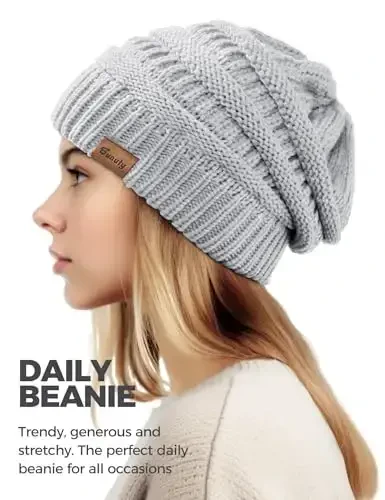 Ayollar uchun Slouchy Beanies kabel trikotaj qishki shlyapalar ayollar sovg'alari katta hajmli bosh suyagi qopqog'i sovuq ob-havo uchun qalin issiq paypoq qalpoqlari - 3