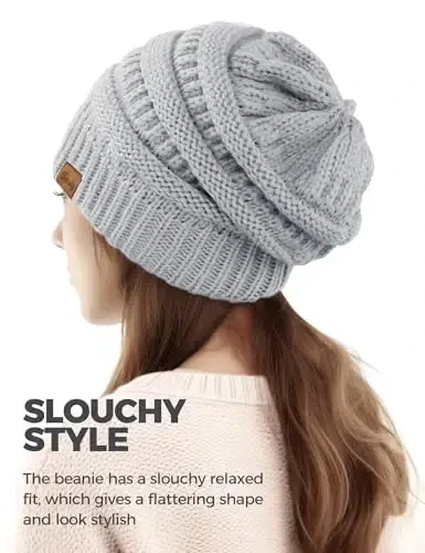 Ayollar uchun Slouchy Beanies kabel trikotaj qishki shlyapalar ayollar sovg'alari katta hajmli bosh suyagi qopqog'i sovuq ob-havo uchun qalin issiq paypoq qalpoqlari - 4