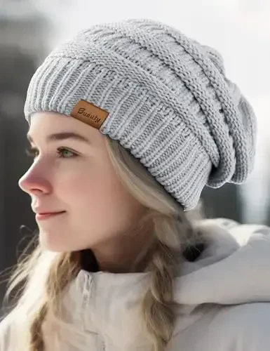 Ayollar uchun Slouchy Beanies kabel trikotaj qishki shlyapalar ayollar sovg'alari katta hajmli bosh suyagi qopqog'i sovuq ob-havo uchun qalin issiq paypoq qalpoqlari - 7
