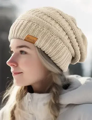 Ayollar uchun slouchy beanies kabel trikotaj qishki shlyapalar Ayollar uchun sovg'alar Qo'pol bosh suyagi qopqog'i Sovuq ob-havo uchun qalin issiq paypoq qopqoqlari - 7
