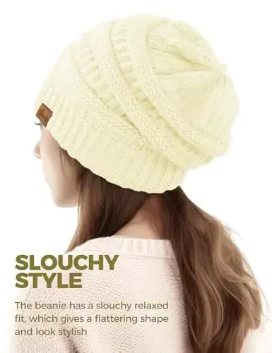 Ayollar uchun slouchy beanies kabeli trikotajli qishki shlyapalar ayollar uchun sovg'alar katta hajmli bosh suyagi qopqog'i sovuq ob-havo uchun qalin issiq paypoq qopqoqlari - 4