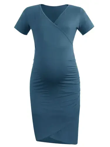 Ayollar uchun Smallshow qisqa yengli yozgi homiladorlik ko'ylagi, burmali homiladorlik kiyimlari - 3