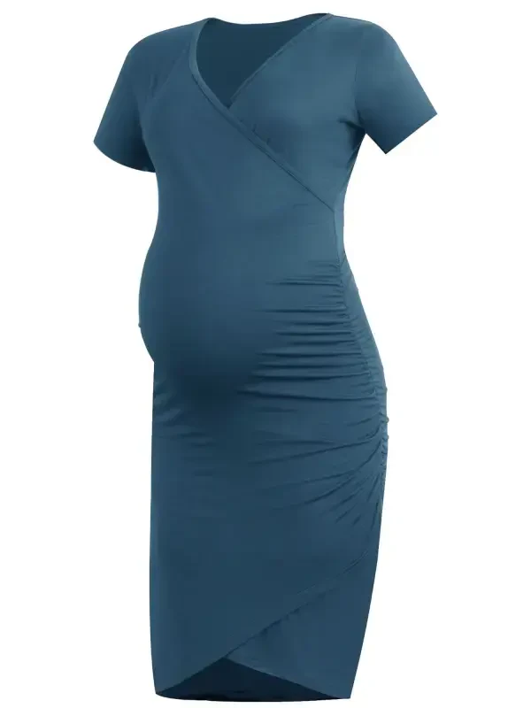 Ayollar uchun Smallshow qisqa yengli yozgi homiladorlik ko'ylagi, burmali homiladorlik kiyimlari - 6