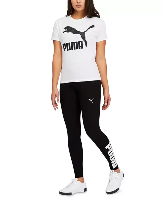 Ayollar uchun sport grafikli uzun shim - Puma qora/oq - 2