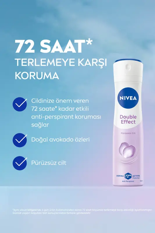 Ayollar uchun sprey dezodorant Double Effect 150ml, ter hidi hissiga qarshi 48 soat himoya, silliq qovurg'a osti - 4